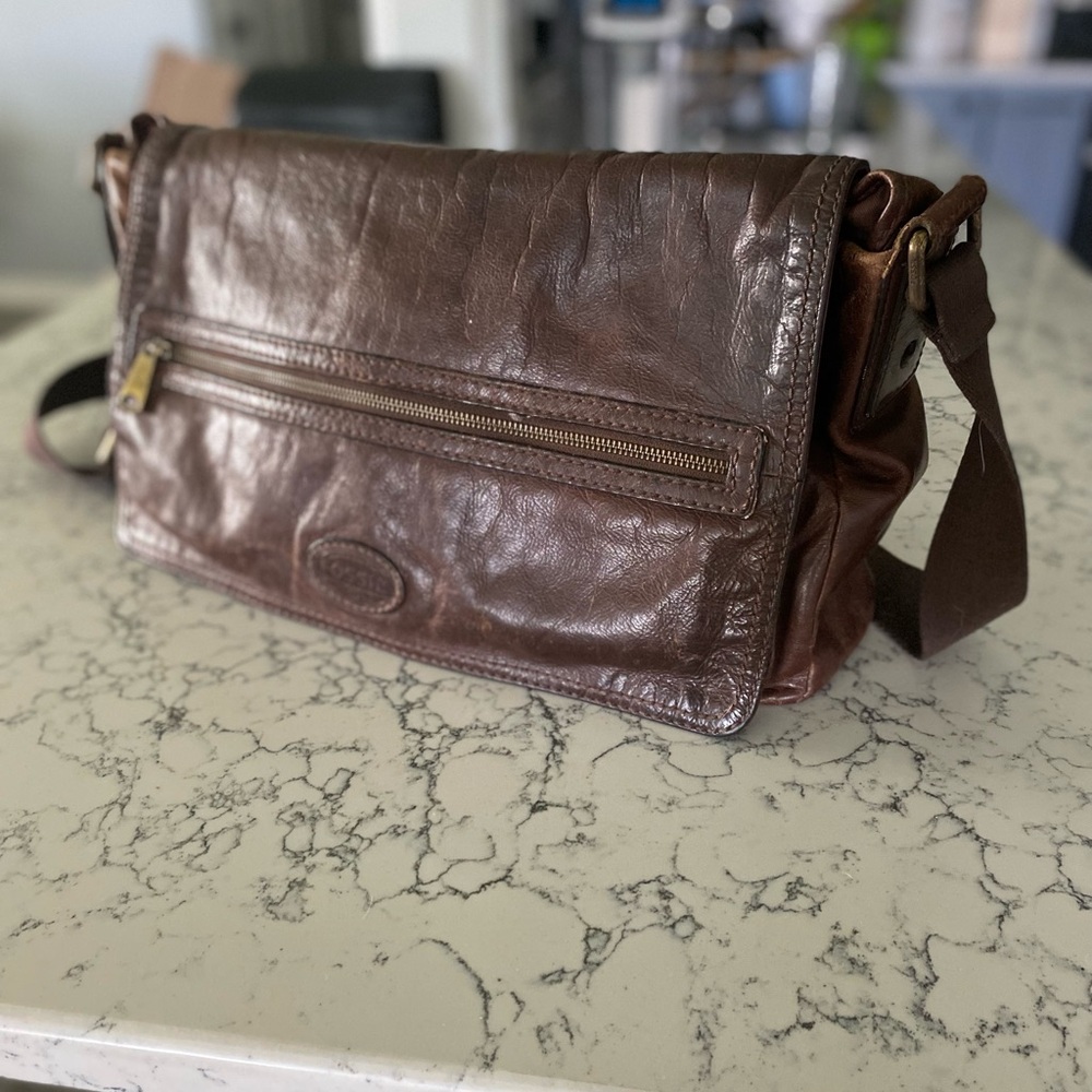 Fossil Brown Leather Messenger Bag